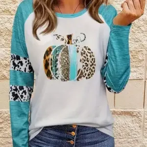 Turquoise Animal Print Pumpkin Top