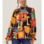 Orange and Orchid Abstract Print Top