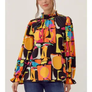 Orange and Orchid Abstract Print Top