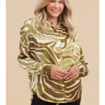 Olive Swirl Print Top