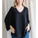 Black V-Neck Ribbed Top