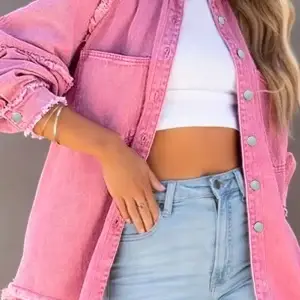 Pink Bubble Gum Distressed Shacket