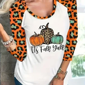 Leopard Sleeve Pumpkin Shirt