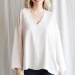 Oatmeal V-Neck Long Sleeve Top