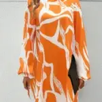 Orange and White Geometric Print Dress