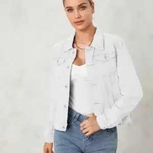 White Denim Jack With Frayed Trim