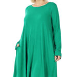 Plus Size Long Sleeve Flare Dress With Pockets