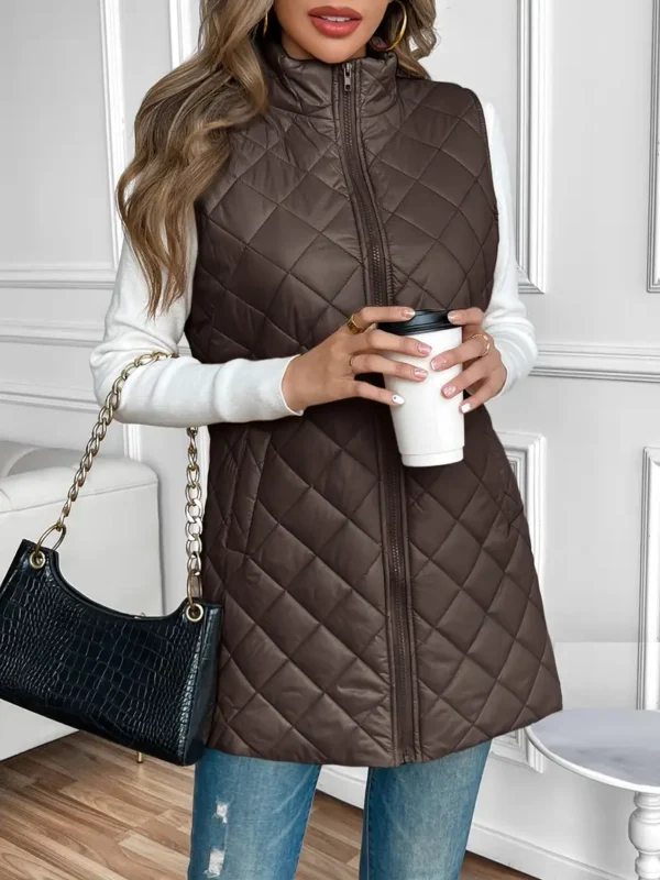 Long Puffer Vest With Pockets - Image 2