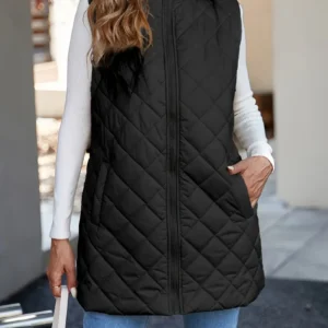 Long Puffer Vest With Pockets