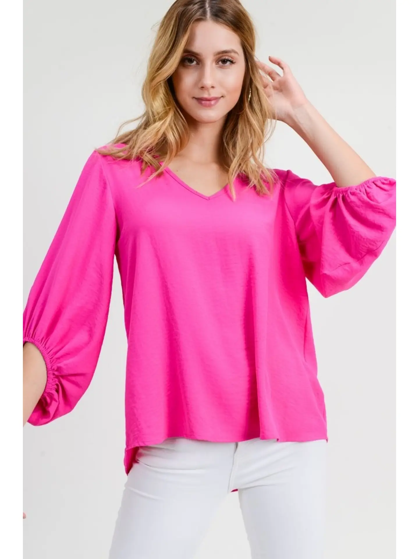 04-10-2019-301_1 Plus Size 3/4 Bubble Sleeve Top - Image 1