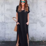 V-Neck T-Shirt Dress With Pockets