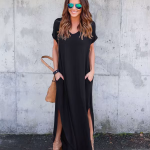 V-Neck T-Shirt Dress With Pockets