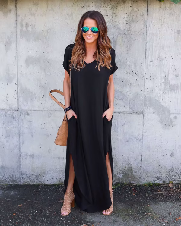 V-Neck T-Shirt Dress With Pockets