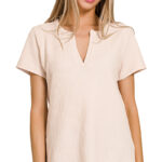 WAFFLE HENLEY NECK SHORT SLEEVE TOP