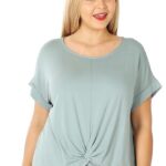 PLUS CREPE KNOT-FRONT TOP