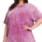 PLUS SIZE ACID WASHED SHORT SLEEVE TOP