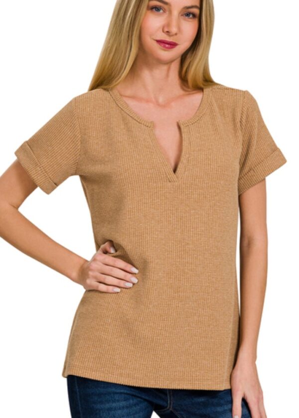 WAFFLE HENLEY NECK SHORT SLEEVE TOP - Image 3