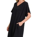 V NECK T SHIRT DRESS WITH POCKETS