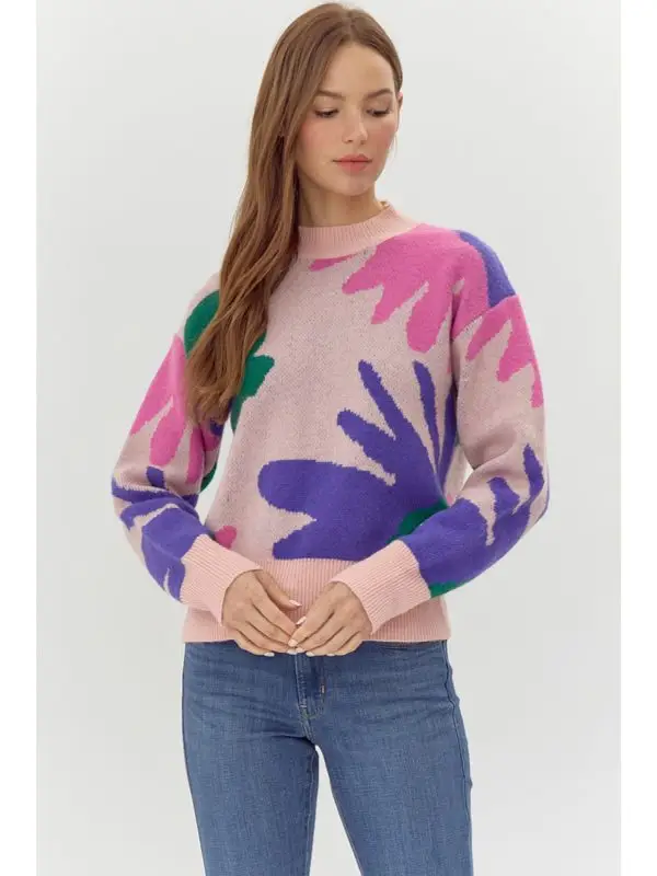 PINK AND PURPLE FLORAL SWEATER