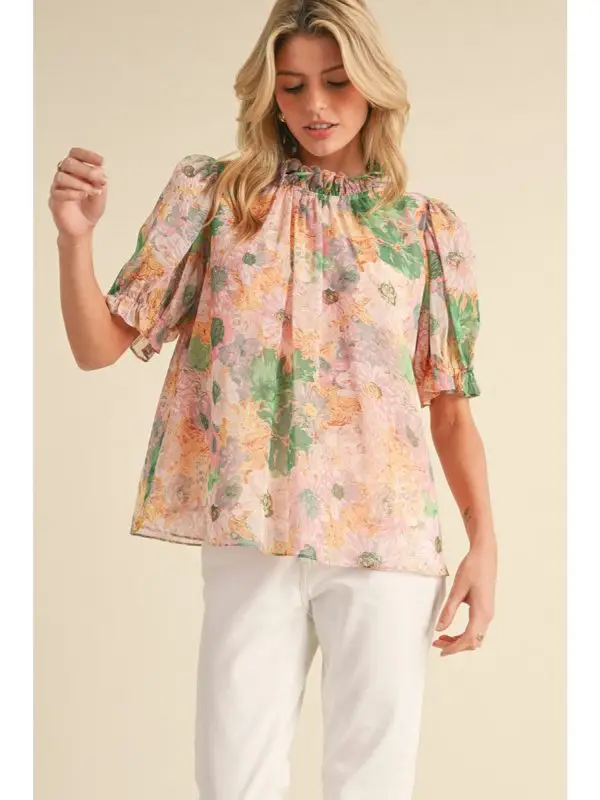 FLOWER PRINT CHIFON TOP