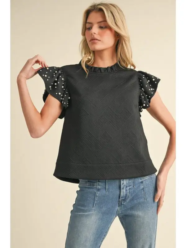 TEXTURED TOP WITH PEARL ACCENTS ON SLEEVES - Image 2