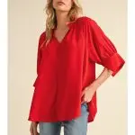 RAGLAN HALF SLEEVE SPLIT NECK TOP
