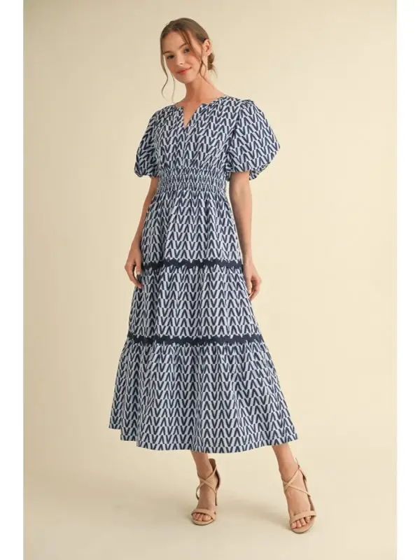 GEOMETRIC PRINT MAXI DRESS WITH POCKETS