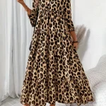 ANIMAL PRINT TIERED DRESS WITH RUFFLE 3/4 SLEEVE
