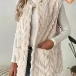 FUZZY CREAM VEST WITH POCKETS