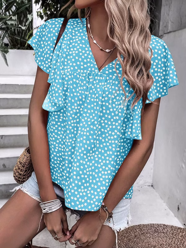 FLUTTER SLEEVE FLORAL TOP