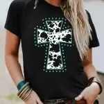 BLACK COW PRINT CROSS GRAPHIC TEE
