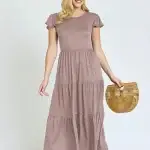 FLUTTER SLEEVE TIERED MAXI DRESS