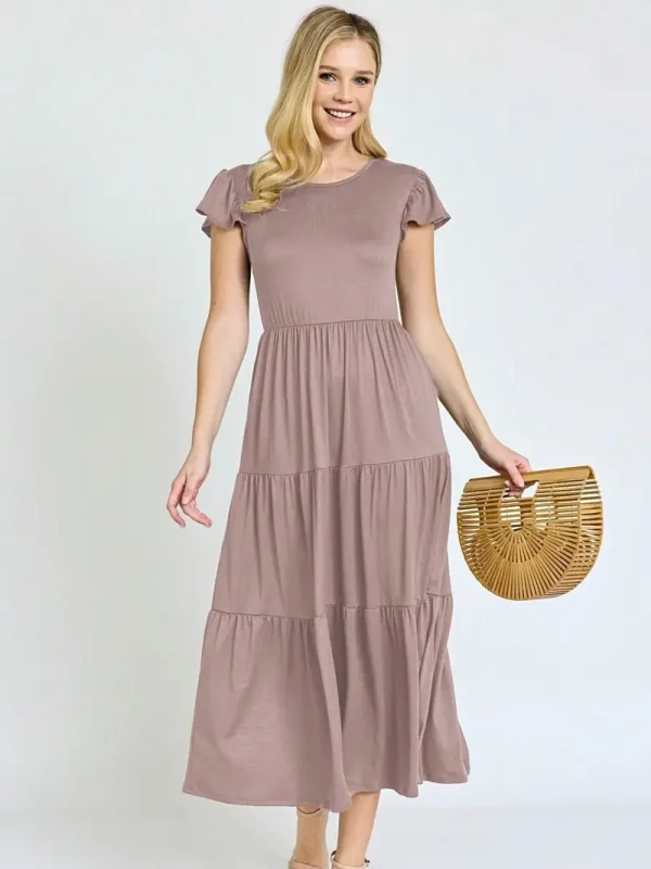 FLUTTER SLEEVE TIERED MAXI DRESS