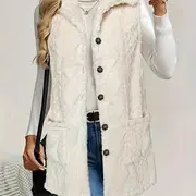 FUZZY CREAM BUTTON DOWN VEST WITH POCKETS