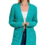 Long Sleeve Popcorn Sweater Cardigan With Pockets
