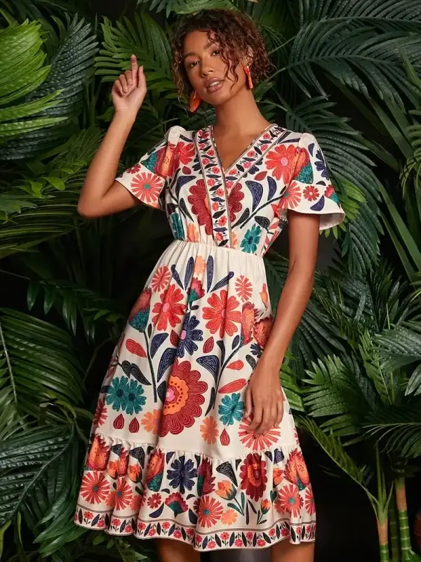 ORANGE AND NAVY FLORAL DRESS