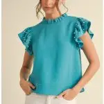 TEXTURED TOP WITH PEARL ACCENTS ON SLEEVES