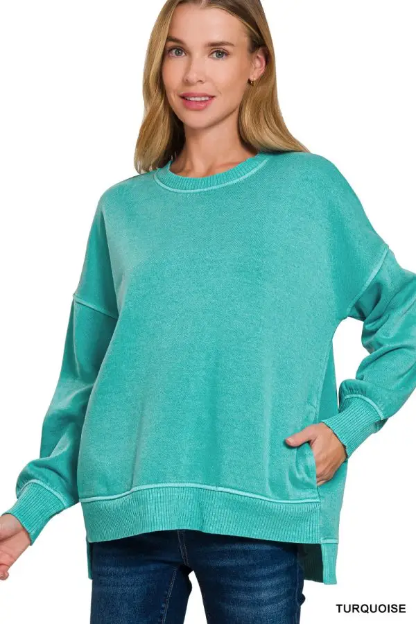 Fleece Hi-Low Hem Pullover With Pocket