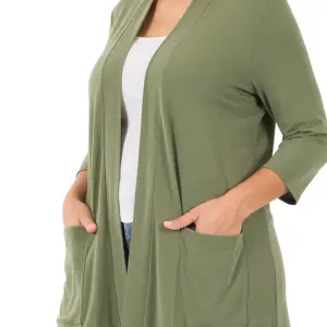 PLUS SIZE CARDIGANS WITH 3/4 SLEEVES AND POCKETS