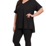 PLUS SIZE BUTTERY SOFT V-NECK SHORT SLEEVE LOUNGEWEAR SET