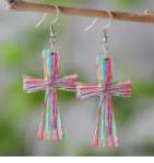 MULTI COLORED WOODEN CROSS EARRINGS