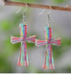 MULTI COLORED WOODEN CROSS EARRINGS