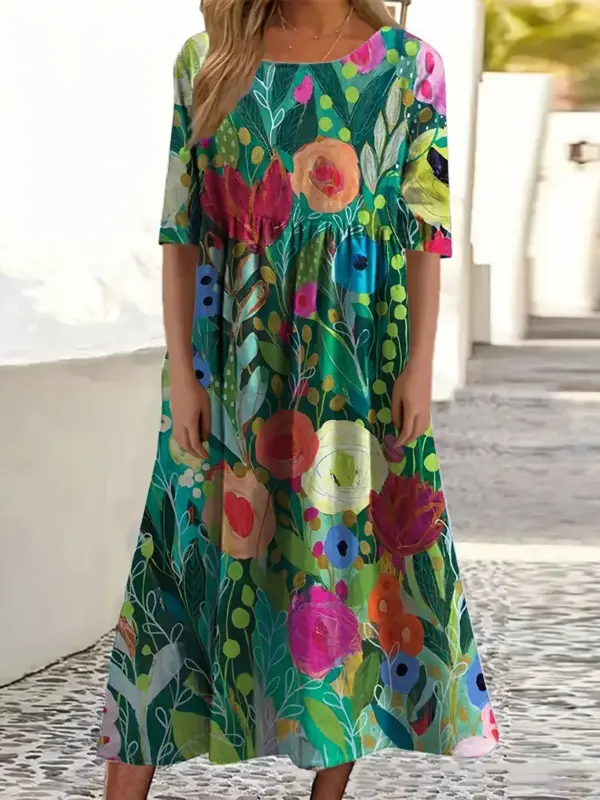 FLORAL PRINT PLEATED DRESS