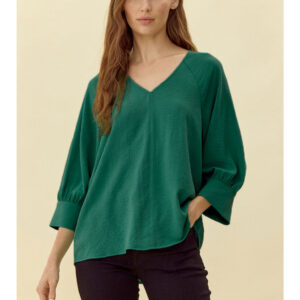 SOLID V-NECK TOP WITH PEASANT SLEEVE