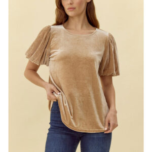 PLUS SIZE VELVET TOP WITH PUFF SLEEVES