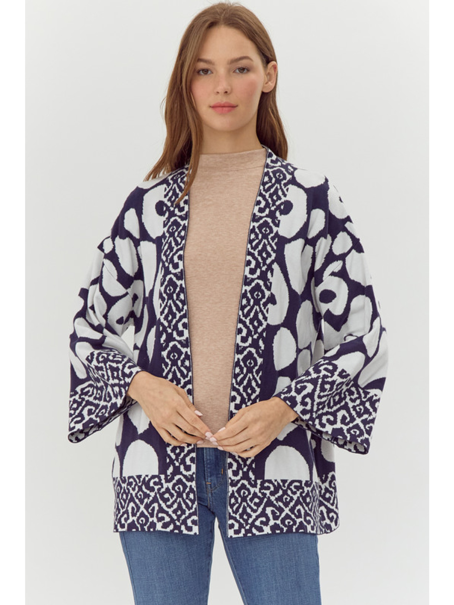 original.jpeg NAVY PRINT CARDIGAN - Image 1