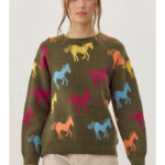 OLIVE COLORED HORSE SWEATER