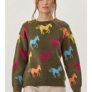 OLIVE COLORED HORSE SWEATER