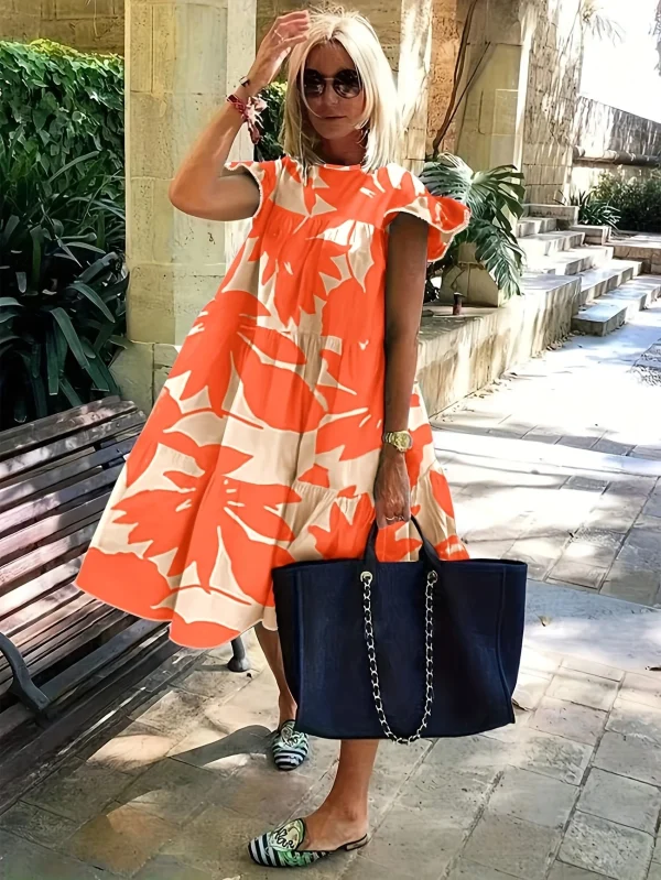 ORANGE FLORAL TIERED DRESS