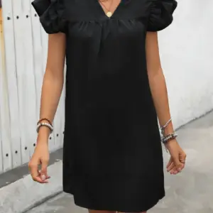 V-NECK DRESS WITH RUFFLE SLEEVE